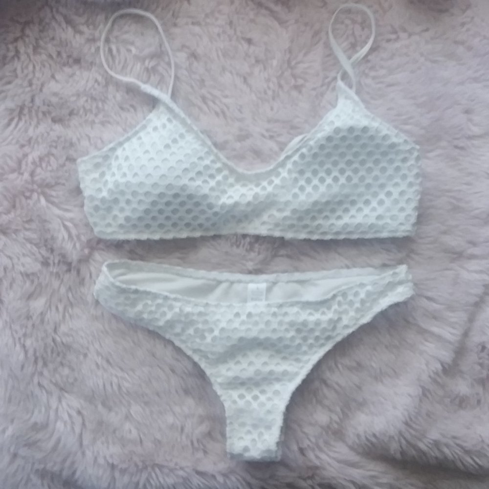 NEW White Net Lightly Padded Cheeky Bikini
